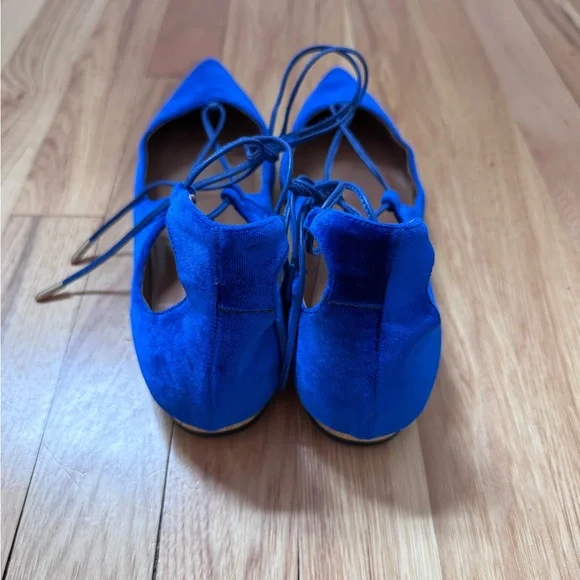 Aquazzura CobaltBlue Velvet Christy Ankle Tie Ballet Flats Size 10 US - Picture 5 of 7